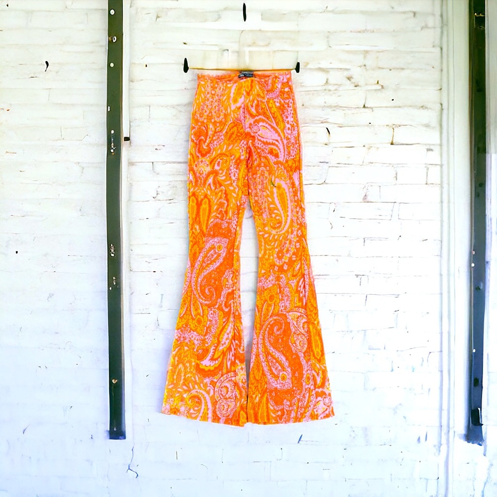 Zara Orange Paisley Flare Pants